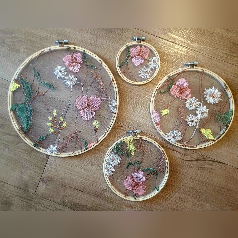 Handcrafted Floral Embroidered Tulle Embroidery Hoops